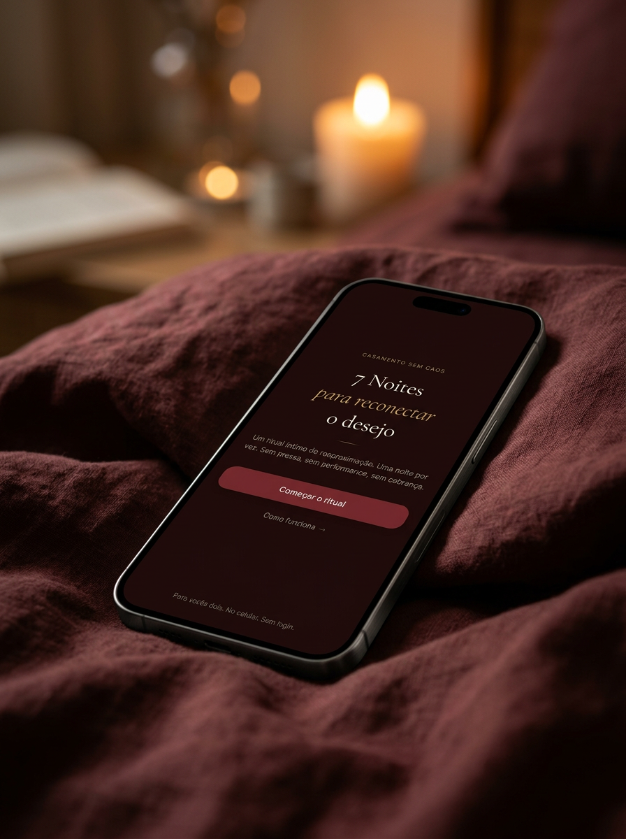Webapp 7 Noites para Reconectar o Desejo aberto no celular à luz de velas